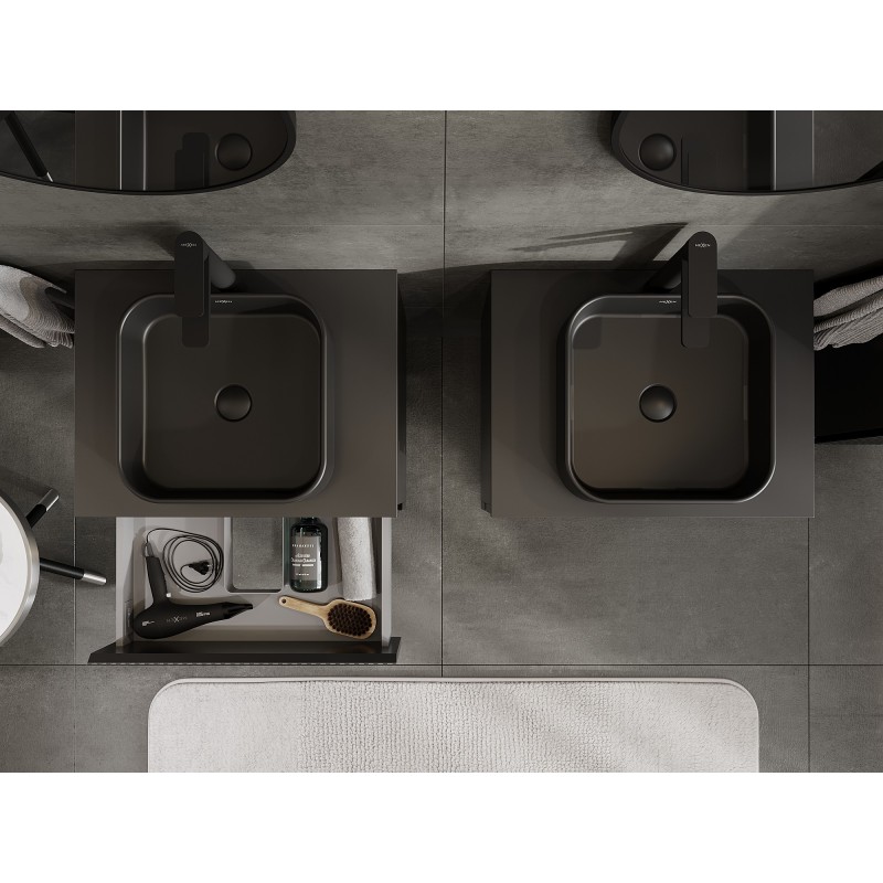 Mexen Rivel fürdőszobai szekrény mosdó alá 60 cm munkalappal, 2 fiókkal, barázdált, fekete matt - 91A20-06047-2-BFFC71