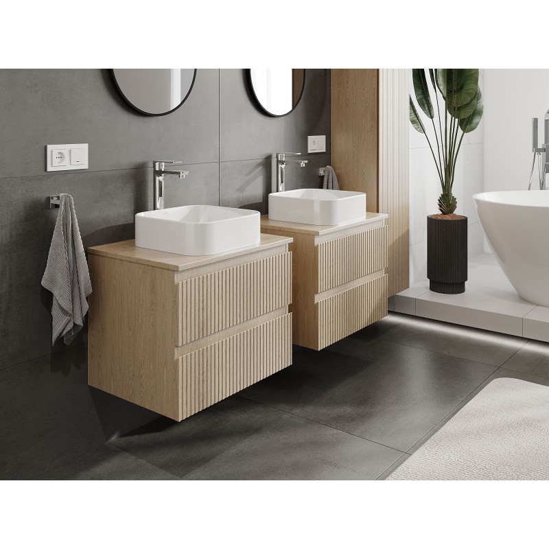 Mexen Rivel dulap de baie sub chiuvetă 60 cm cu blat, 2 sertare, canelat, stejar - 91A20-06047-2-BFFC81