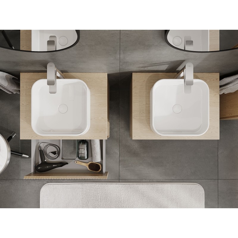 Mexen Rivel dulap de baie sub chiuvetă 60 cm cu blat, 2 sertare, canelat, stejar - 91A20-06047-2-BFFC81