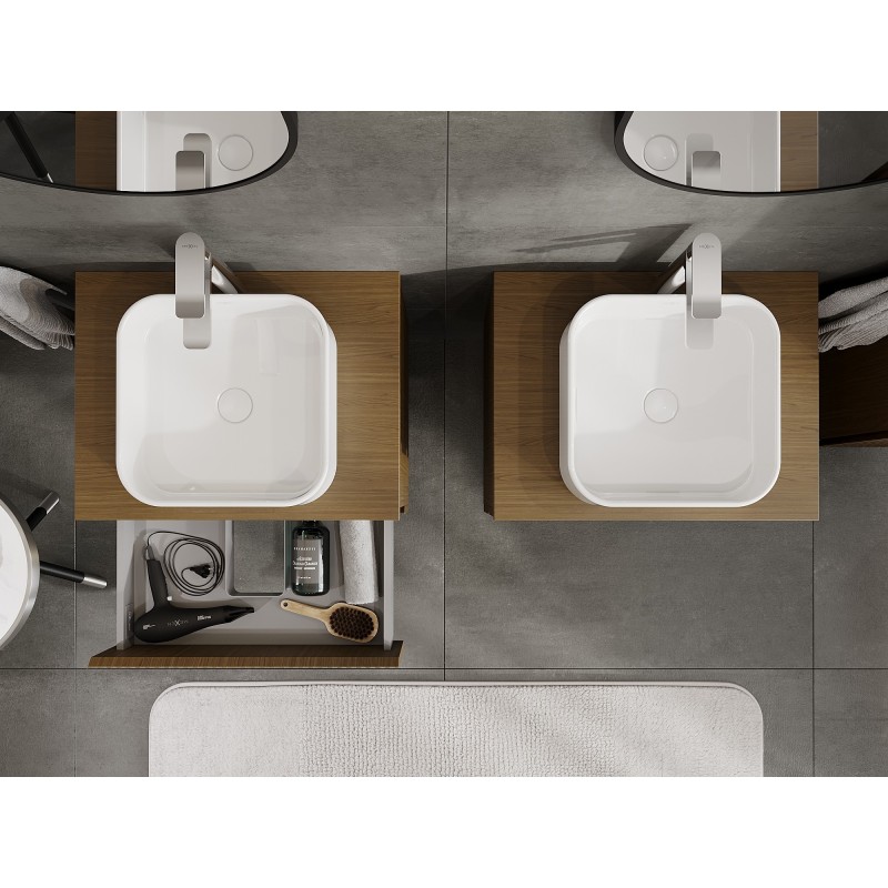 Mexen Rivel dulap lavoar baie 60 cm cu blat, 2 sertare, cu caneluri, nuc - 91A20-06047-2-BFFC86