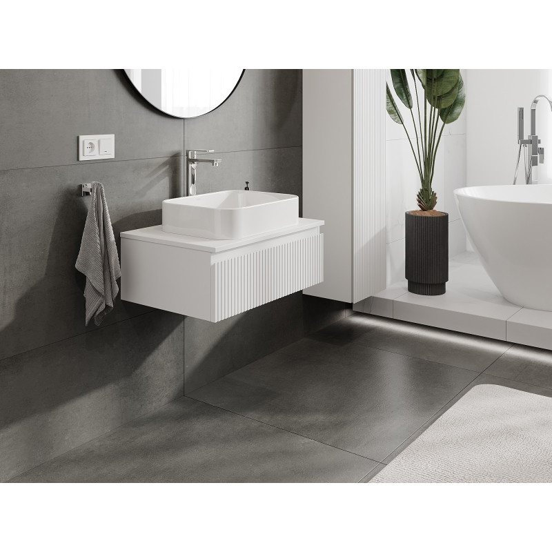 Mexen Rivel dulap baie sub chiuvetă 70 cm cu blat, 1 sertar, canelat, alb mat - 91A20-07023-1-BFC01