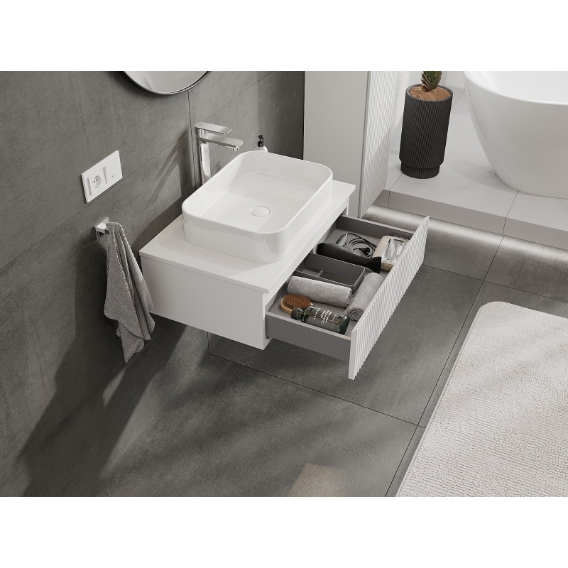 Mexen Rivel dulap baie sub chiuvetă 70 cm cu blat, 1 sertar, canelat, alb mat - 91A20-07023-1-BFC01