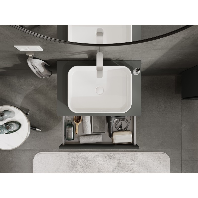 Mexen Rivel mosdó alatti szekrény 70 cm-es lappal, 1 fiók, barázdált, grafit matt - 91A20-07023-1-BFC66