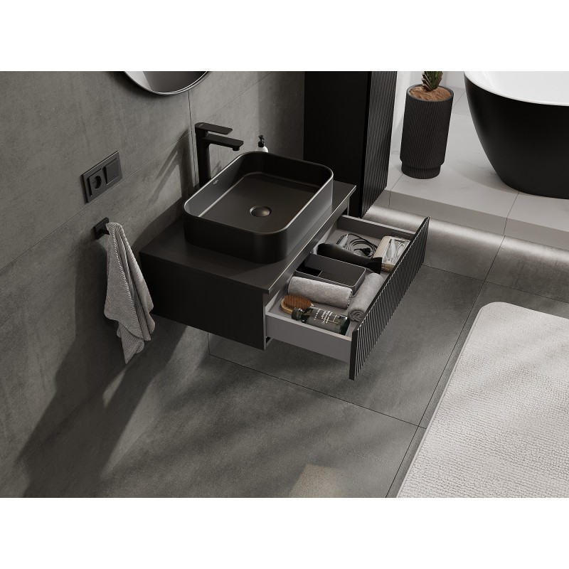 Mexen Rivel dulap baie sub chiuvetă 70 cm cu blat, 1 sertar, structurat, negru mat - 91A20-07023-1-BFC71