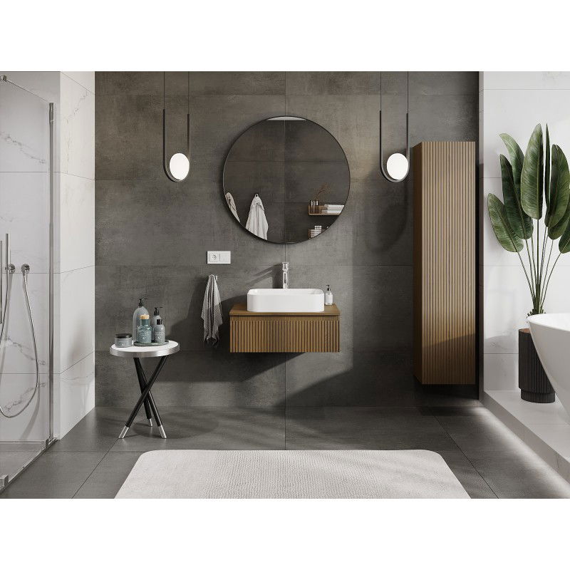 Mexen Rivel dulap baie pentru lavoar 70 cm cu blat, 1 sertar, riflat, nuc - 91A20-07023-1-BFC86