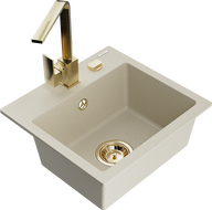 Mexen Milo chiuvetă de bucătărie din granit cu 1 cuvă și baterie de bucătărie Rita, bej - 6505-69-670300-50