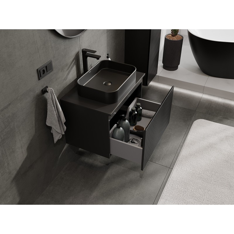 Mexen Rivel dulap baie de 70 cm cu blat, 1 sertar, canelat, negru mat - 91A20-07047-1-BFC71