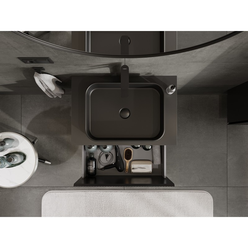 Mexen Rivel dulap baie de 70 cm cu blat, 1 sertar, canelat, negru mat - 91A20-07047-1-BFC71