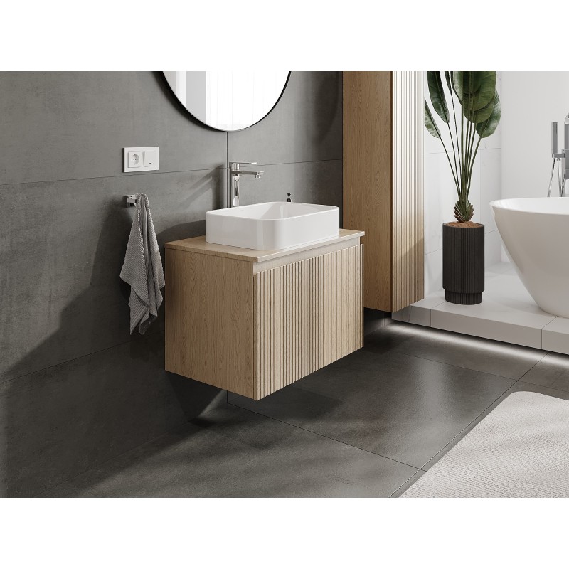 Mexen Rivel dulap baie pentru lavoar de 70 cm cu blat, 1 sertar, canelat, stejar - 91A20-07047-1-BFC81