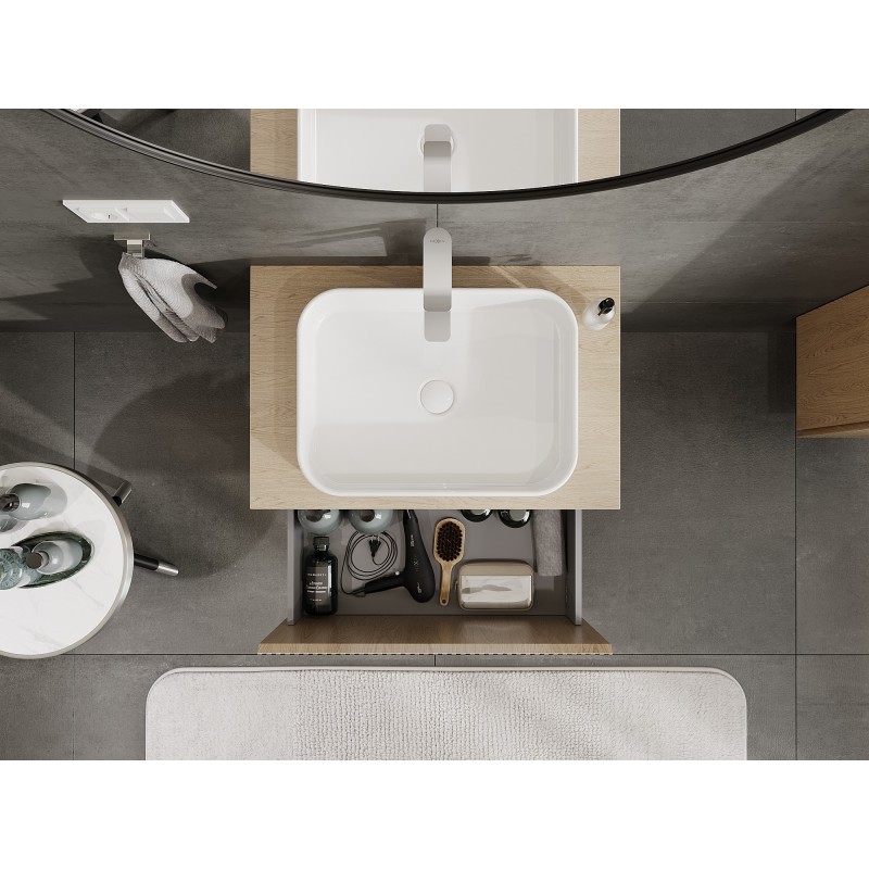 Mexen Rivel dulap baie pentru lavoar de 70 cm cu blat, 1 sertar, canelat, stejar - 91A20-07047-1-BFC81