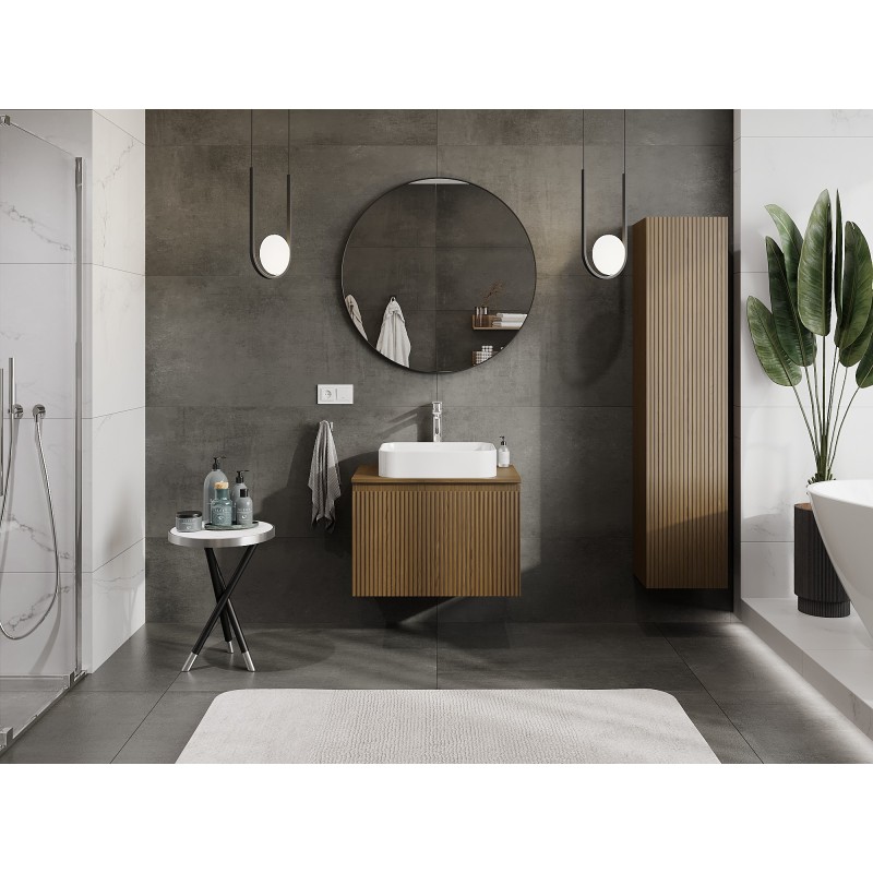 Mexen Rivel dulap de baie sub lavoar 70 cm cu blat, 1 sertar, canelat, nuc - 91A20-07047-1-BFC86