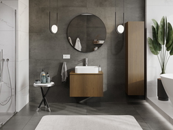 Mexen Rivel fürdőszobai mosdószekrény 70 cm-es munkalappal, 1 fiókos, barázdált, dió - 91A20-07047-1-BFC86