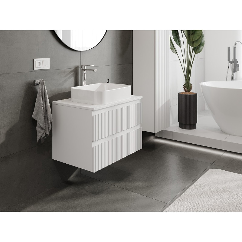 Mexen Rivel mosdószekrény pulttal 70 cm, 2 fiókos, bordázott, fehér matt - 91A20-07047-2-BFFC01