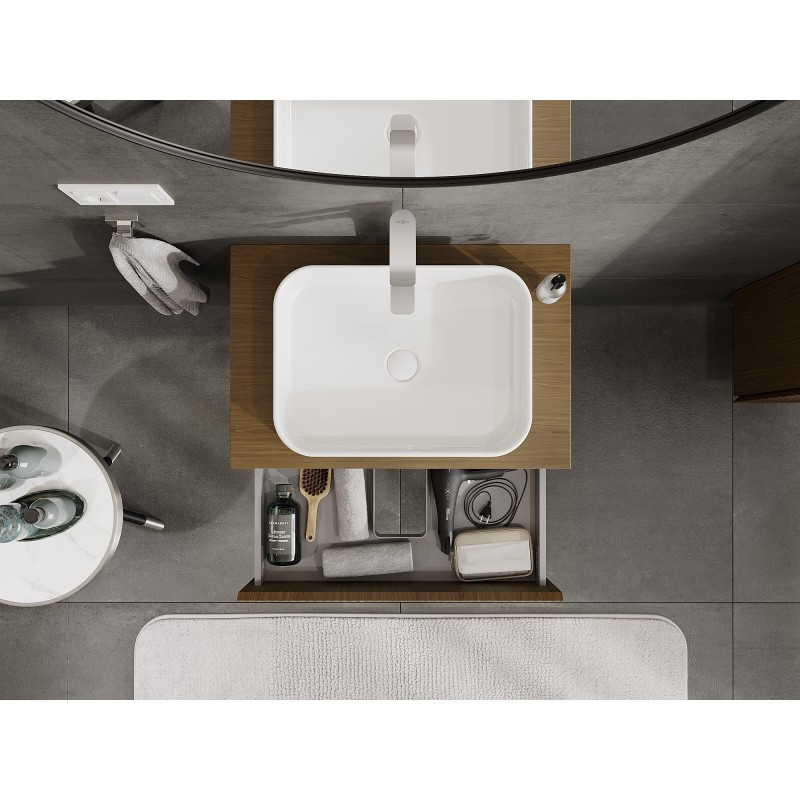 Mexen Rivel dulap baie sub chiuvetă 70 cm cu blat, 2 sertare, canelat, nuc - 91A20-07047-2-BFFC86