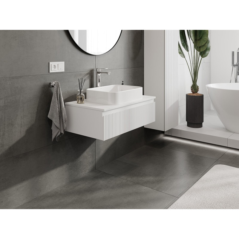 Mexen Rivel dulap baie sub lavoar 80 cm cu blat, 1 sertar, canelat, alb mat - 91A20-08023-1-BFC01