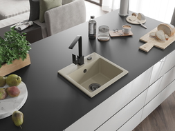 Mexen Milo egykamrás gránit mosogató Rita konyhai csapteleppel, bézs - 6505-69-670300-70