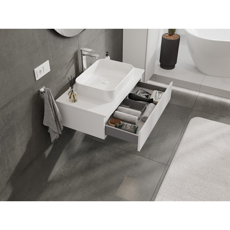 Mexen Rivel dulap baie sub lavoar 80 cm cu blat, 1 sertar, canelat, alb mat - 91A20-08023-1-BFC01