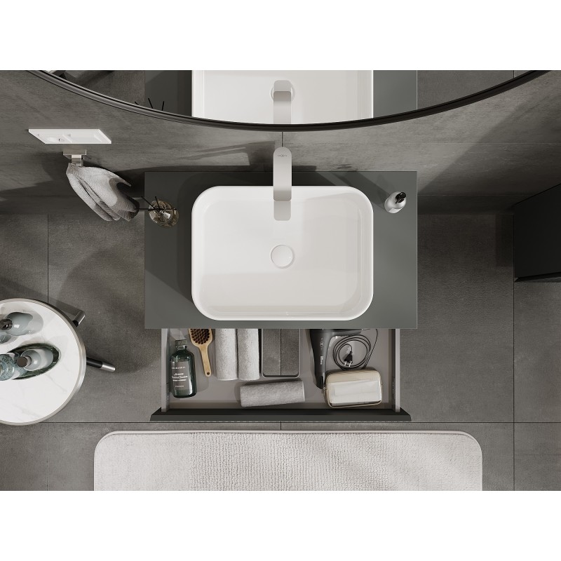 Mexen Rivel dulap baie sub lavoar 80 cm cu blat, 1 sertar, riglat, grafit mat - 91A20-08023-1-BFC66