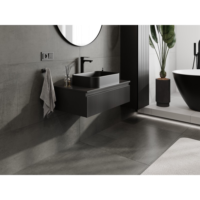 Mexen Rivel dulap baie sub chiuvetă 80 cm cu blat, 1 sertar, canelat, negru mat - 91A20-08023-1-BFC71