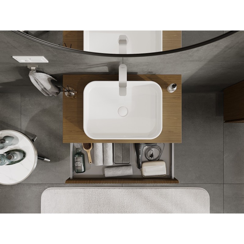 Mexen Rivel dulap baie sub lavoar 80 cm cu blat, 1 sertar, canelat, nuc - 91A20-08023-1-BFC86