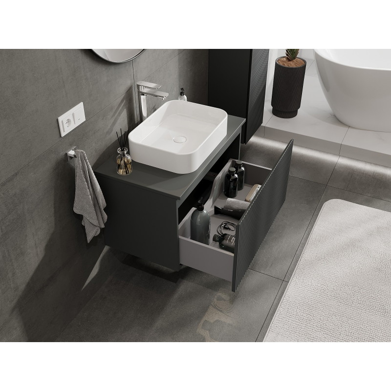 Mexen Rivel dulap baie sub chiuvetă 80 cm cu blat, 1 sertar, riflat, grafit mat - 91A20-08047-1-BFC66