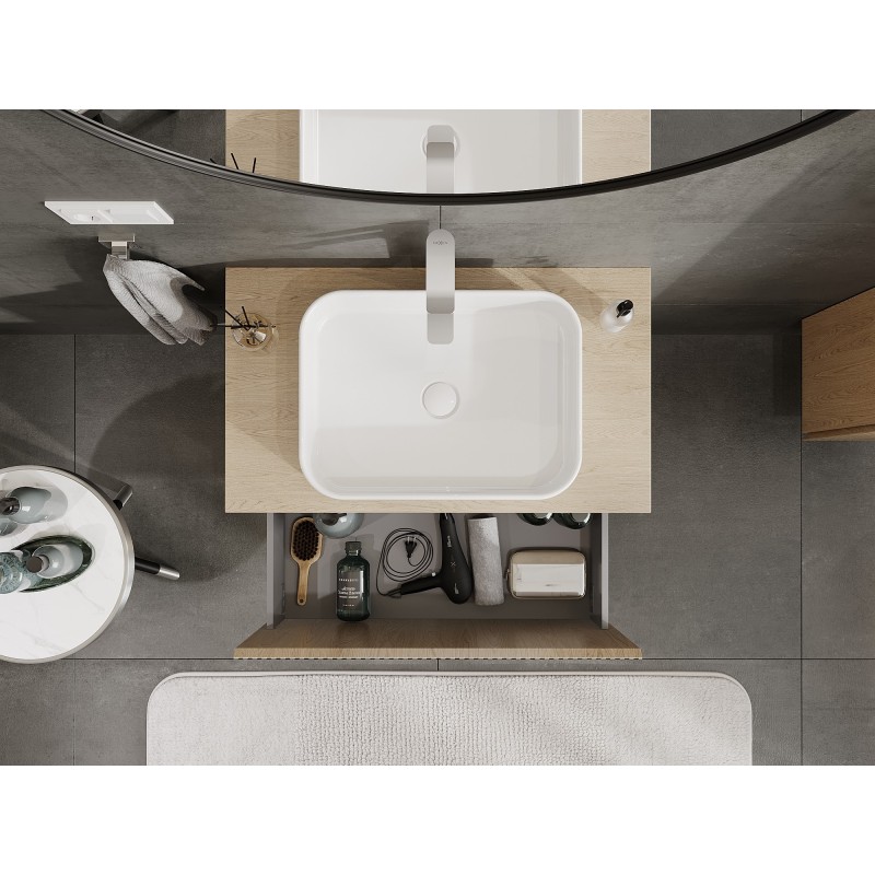 Mexen Rivel dulap baie sub chiuvetă 80 cm cu blat, 1 sertar, canelat, stejar - 91A20-08047-1-BFC81