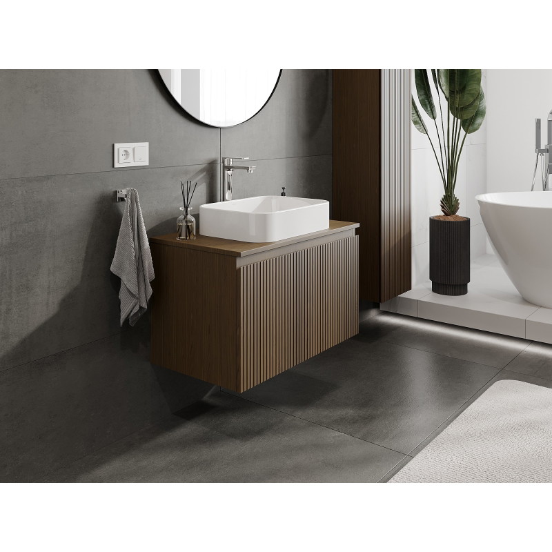 Mexen Rivel dulap baie sub chiuvetă 80 cm cu blat, 1 sertar, riflat, nuc - 91A20-08047-1-BFC86