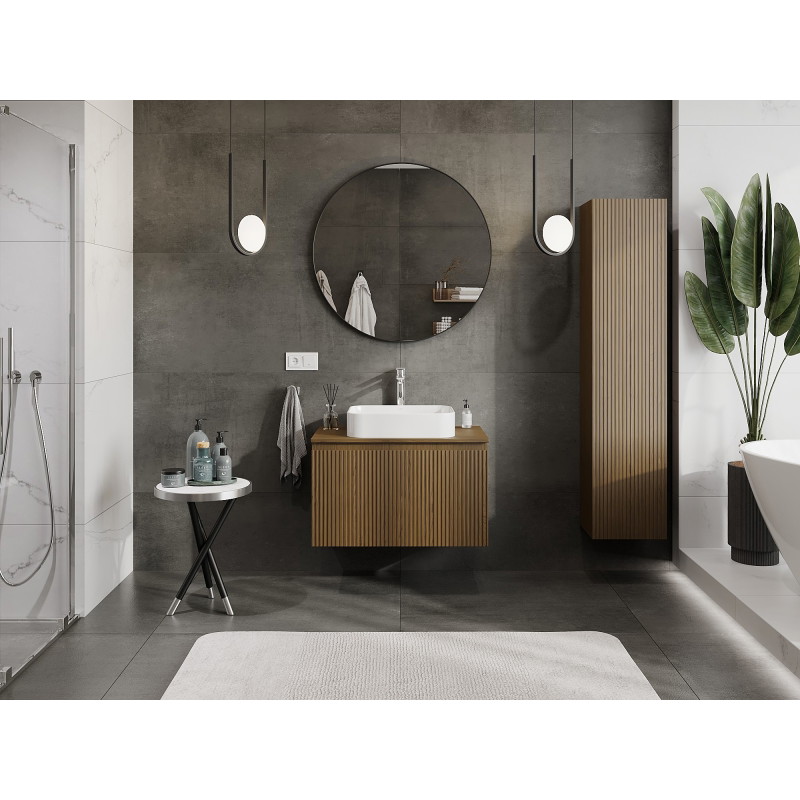 Mexen Rivel dulap baie sub chiuvetă 80 cm cu blat, 1 sertar, riflat, nuc - 91A20-08047-1-BFC86