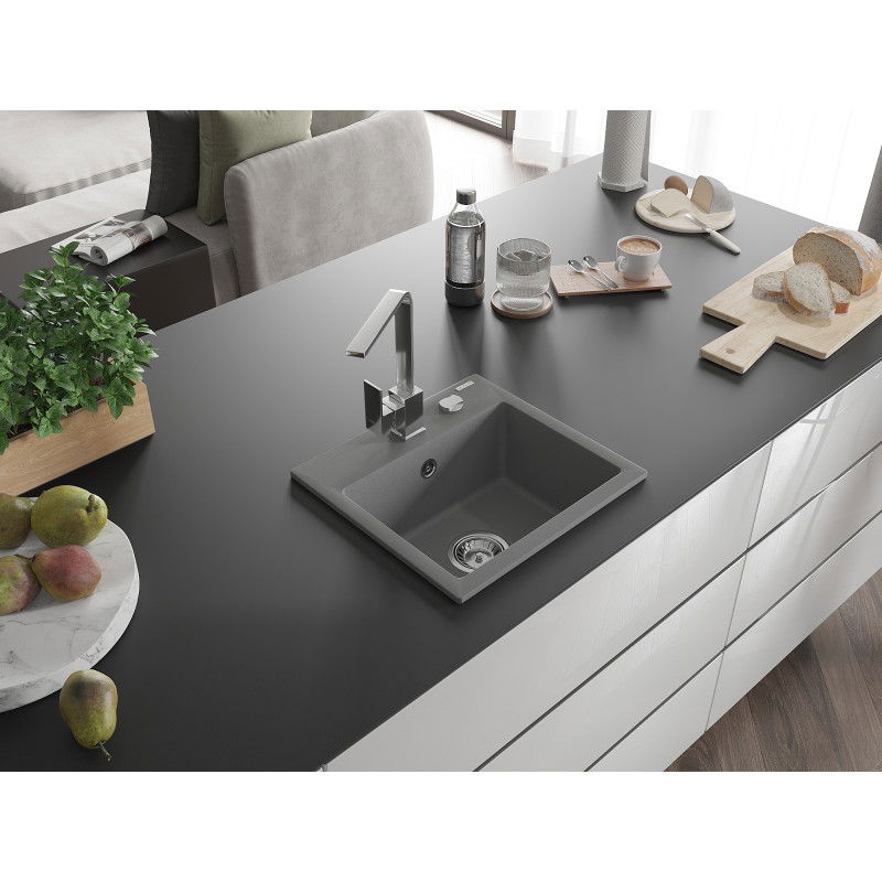 Mexen Milo chiuvetă de granit cu 1 compartiment cu baterie de bucătărie Rita, gri - 6505-71-670300-00
