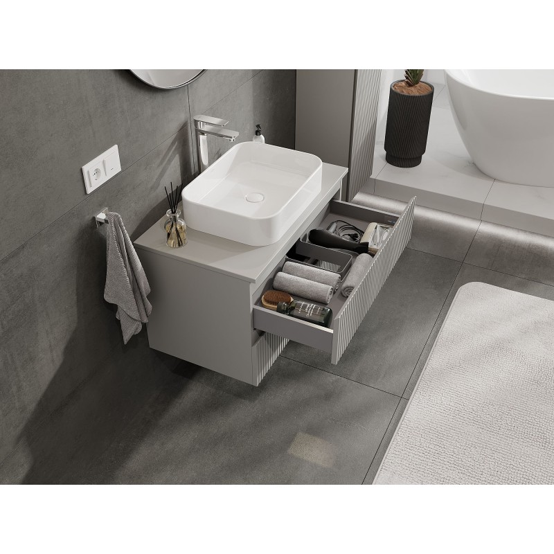 Mexen Rivel dulap de baie sub chiuvetă 80 cm cu blat, 2 sertare, canelat, gri mat - 91A20-08047-2-BFFC62