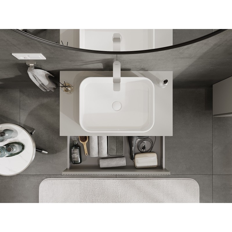 Mexen Rivel fürdőszobai mosdószekrény 80 cm-es asztallappal, 2 fiók, bordázott, szürke matt - 91A20-08047-2-BFFC62