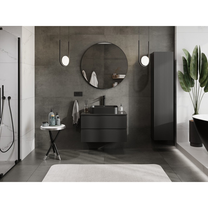 Mexen Rivel dulap de baie sub chiuvetă 80 cm cu blat, 2 sertare, canelat, negru mat - 91A20-08047-2-BFFC71
