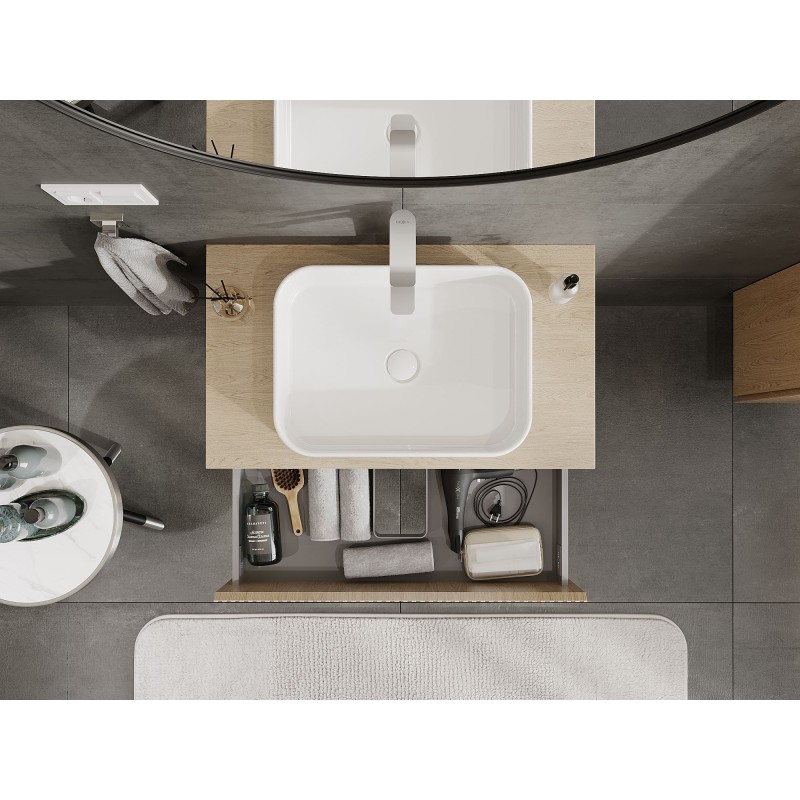 Mexen Rivel fürdőszobai mosdószekrény 80 cm, munkalappal, 2 fiókos, bordázott, tölgy - 91A20-08047-2-BFFC81