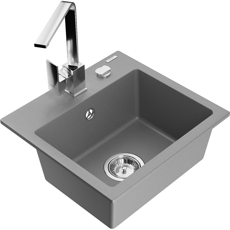 Mexen Milo chiuvetă de granit cu 1 compartiment cu baterie de bucătărie Rita, gri - 6505-71-670300-00
