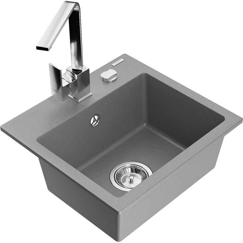 Mexen Milo chiuvetă de granit cu 1 cuvă și baterie de bucătărie Rita, gri - 6505-71-670300-00