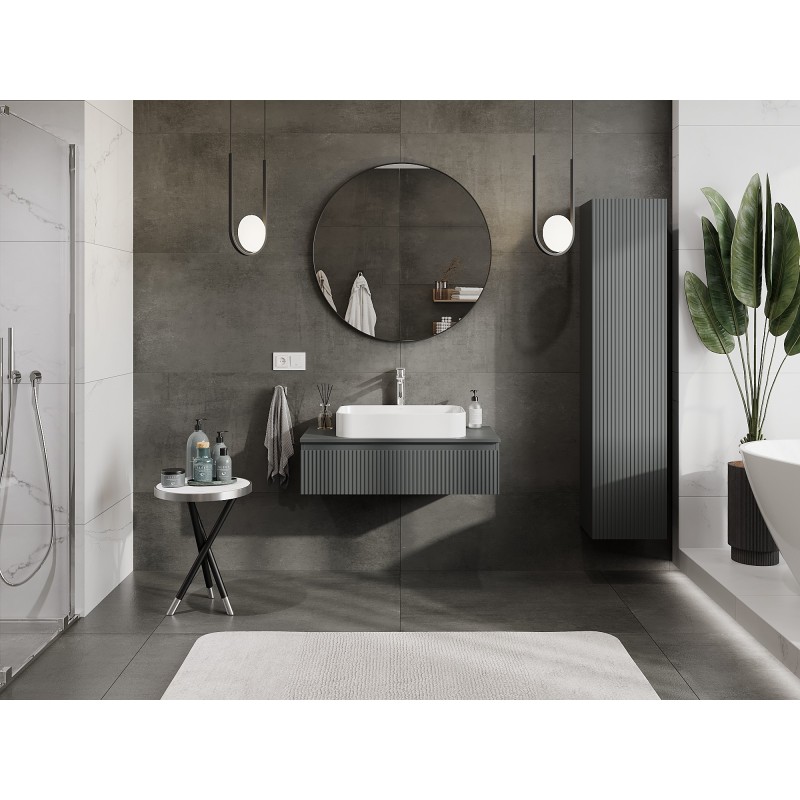 Mexen Rivel dulap baie de 90 cm cu blat, 1 sertar, canelat, grafit mat - 91A20-09023-1-BFC66