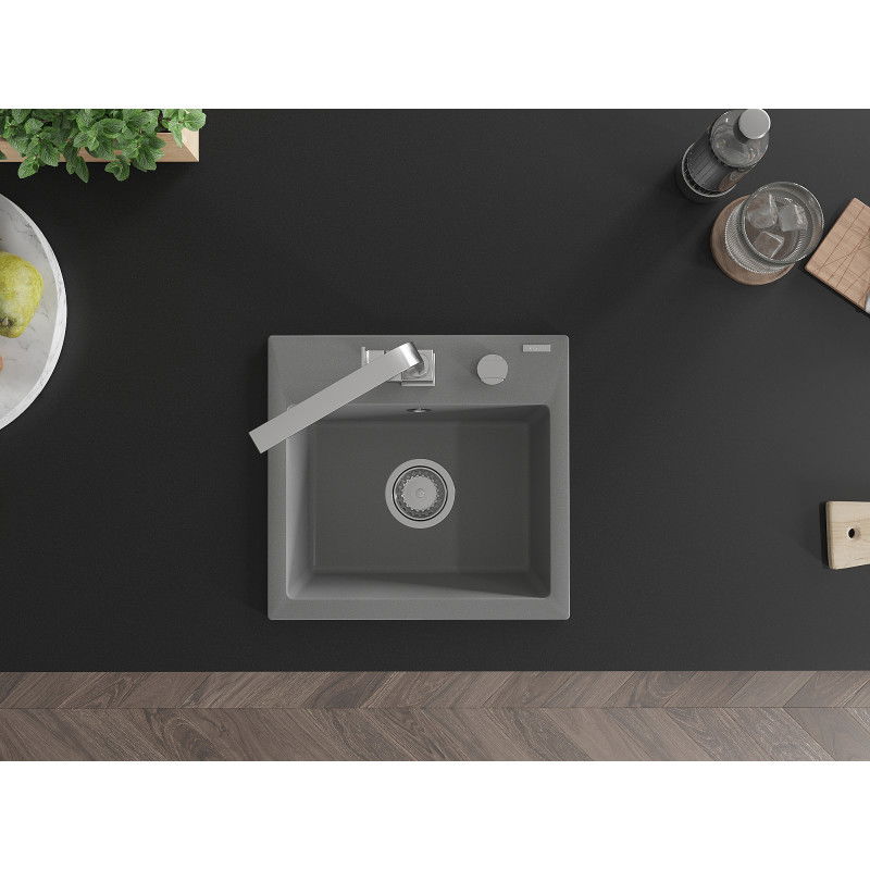 Mexen Milo chiuvetă de granit cu 1 compartiment cu baterie de bucătărie Rita, gri - 6505-71-670300-00