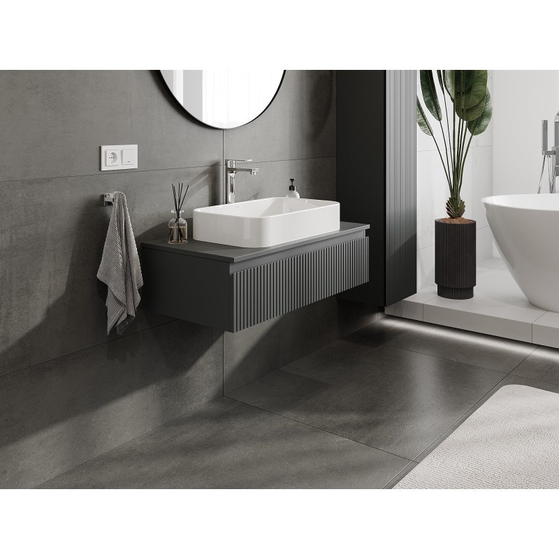 Mexen Rivel dulap baie de 90 cm cu blat, 1 sertar, canelat, grafit mat - 91A20-09023-1-BFC66