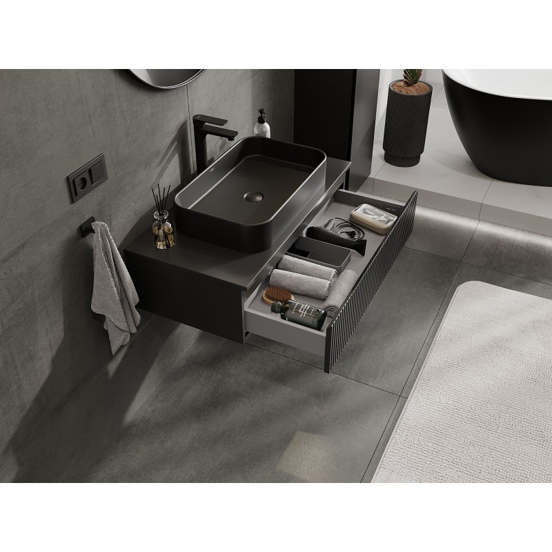 Mexen Rivel dulap baie de 90 cm cu blat, 1 sertar, striat, negru mat - 91A20-09023-1-BFC71