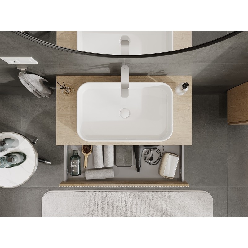 Mexen Rivel dulap de baie sub chiuvetă 90 cm cu blat, 1 sertar, riflat, stejar - 91A20-09023-1-BFC81