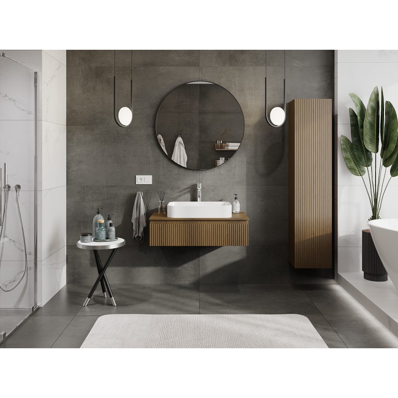 Mexen Rivel dulap baie sub lavoar 90 cm cu blat, 1 sertar, canelat, nuc - 91A20-09023-1-BFC86