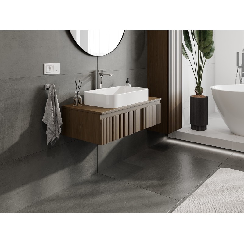 Mexen Rivel dulap baie sub lavoar 90 cm cu blat, 1 sertar, canelat, nuc - 91A20-09023-1-BFC86