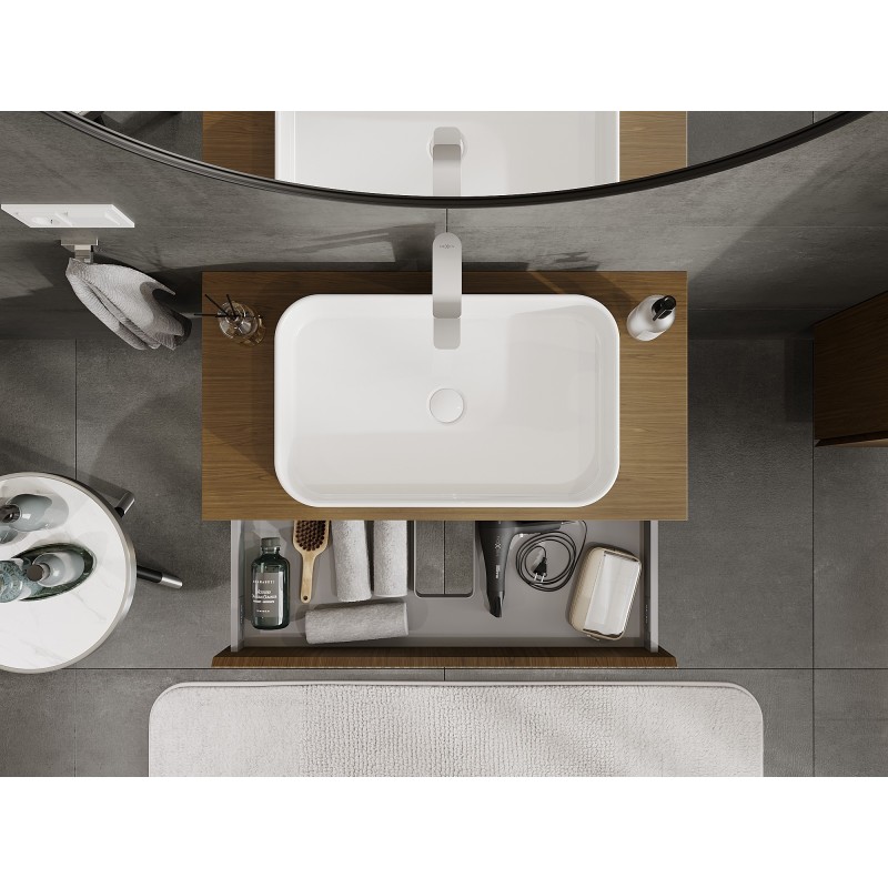 Mexen Rivel dulap baie sub lavoar 90 cm cu blat, 1 sertar, canelat, nuc - 91A20-09023-1-BFC86