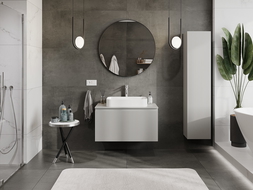 Mexen Rivel fürdőszobai szekrény mosdó alá 90 cm-es munkalappal, 1 fiók, bordázott, szürke matt - 91A20-09047-1-BFC62