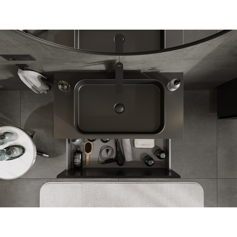 Mexen Rivel dulap pentru baie sub lavoar 90 cm cu blat, 1 sertar, canelat, negru mat - 91A20-09047-1-BFC71