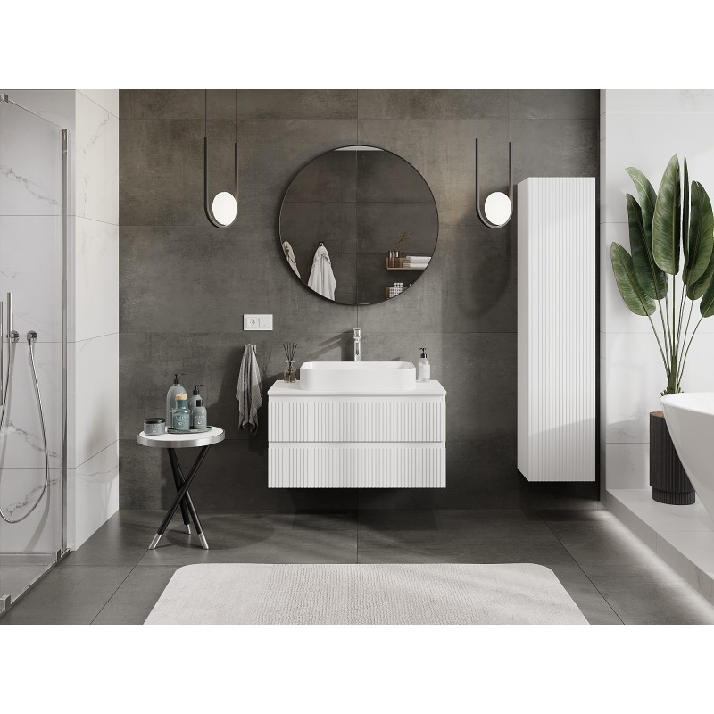 Mexen Rivel dulap baie sub chiuvetă de 90 cm cu blat, 2 sertare, canelată, alb mat - 91A20-09047-2-BFFC01