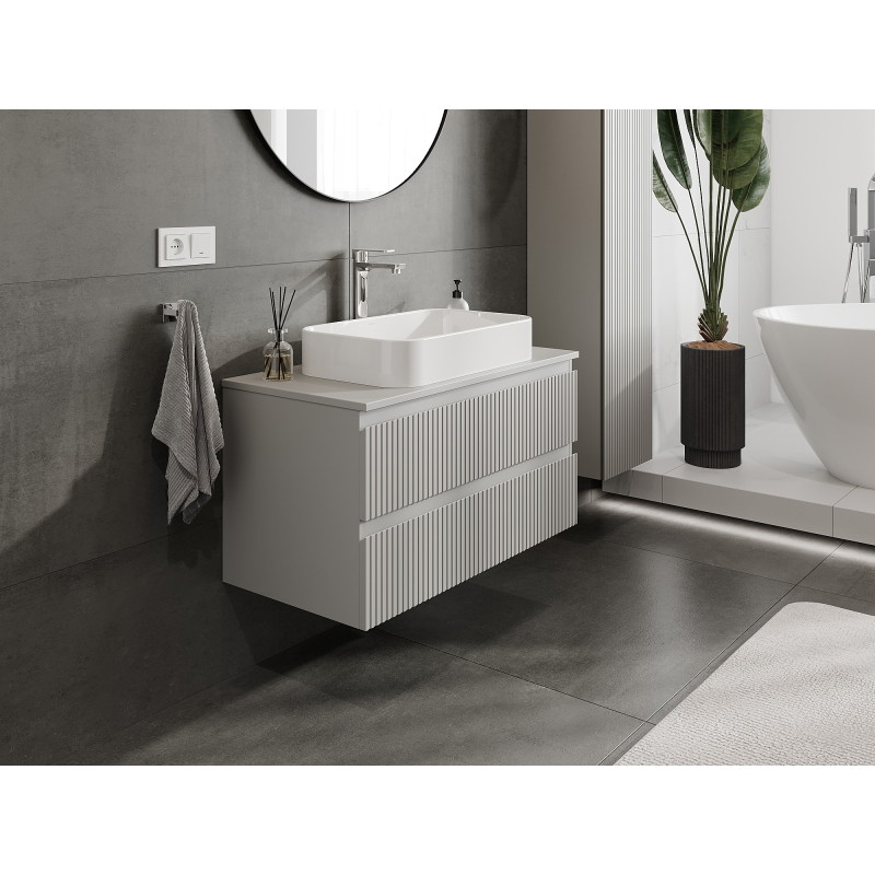 Mexen Rivel dulap baie sub lavoar 90 cm cu blat, 2 sertare, canelat, gri mat - 91A20-09047-2-BFFC62