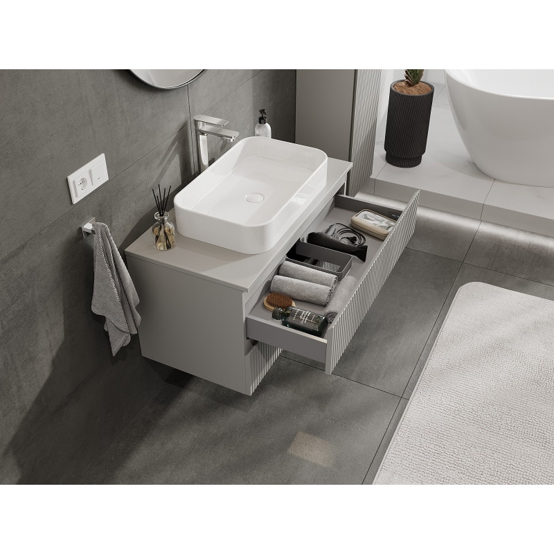 Mexen Rivel dulap baie sub lavoar 90 cm cu blat, 2 sertare, canelat, gri mat - 91A20-09047-2-BFFC62