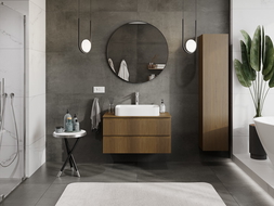 Mexen Rivel fürdőszobai szekrény mosdó alá 90 cm-es munkalappal, 2 fiók, bordázott, dió - 91A20-09047-2-BFFC86