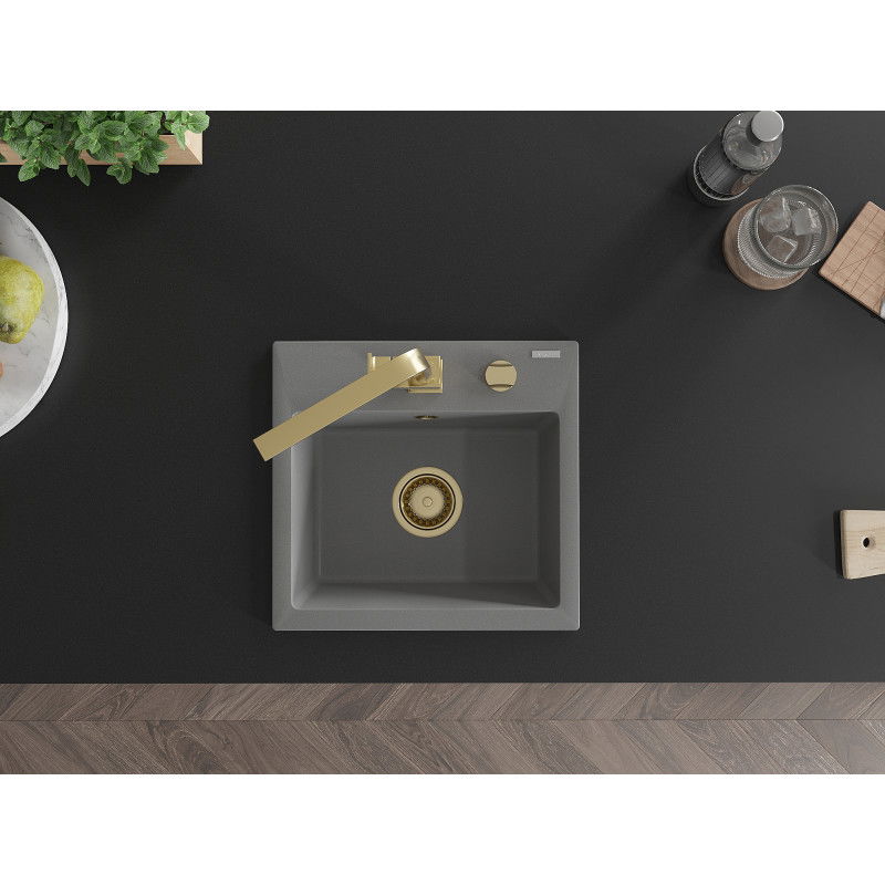 Mexen Milo 1-medencés gránit mosogató Rita konyhai csappal, szürke - 6505-71-670300-50